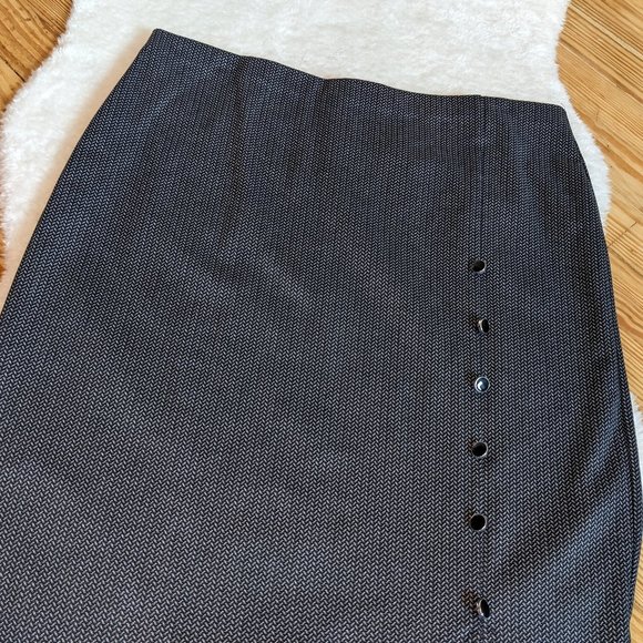 Herringbone Knit Maxi Skirt with Decorative Buttons and Front Side Slit - Picture 7 of 7
